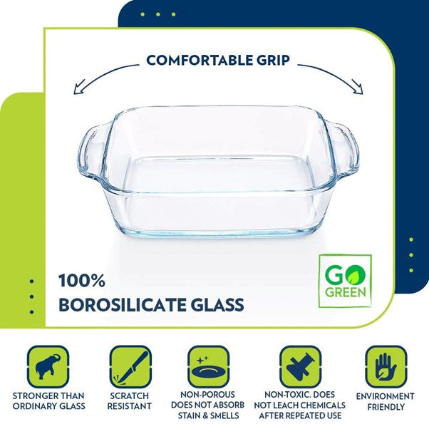 Boro Sq Glass Dish w/Handle 800ml
