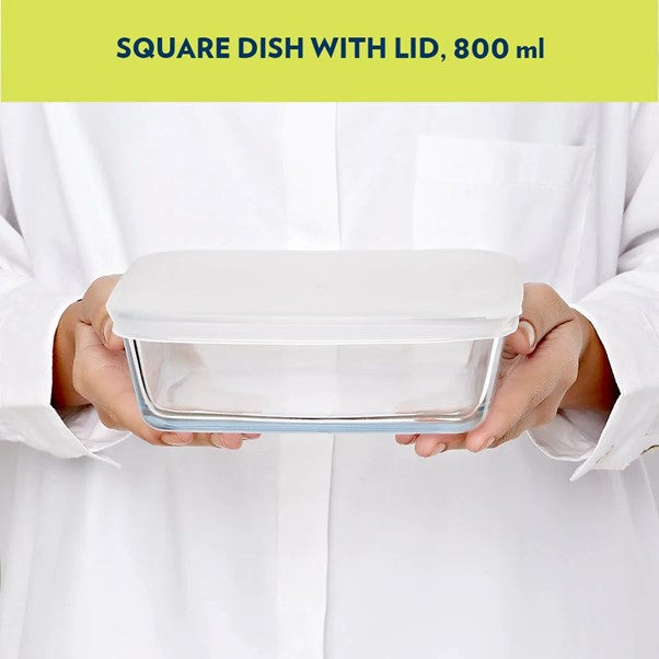 Boro Sq Glass Baking Dish w/Lid 800ml