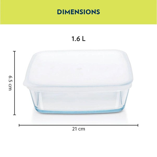 Boro Sq Glass Baking Dish w/Plastic Lid 1.6L