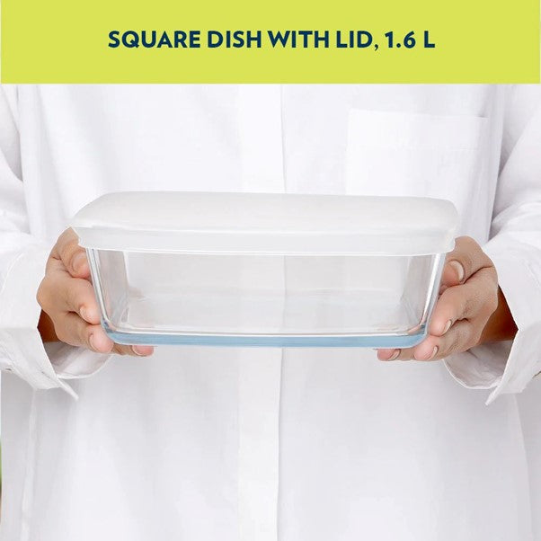 Boro Sq Glass Baking Dish w/Plastic Lid 1.6L