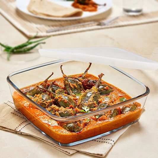 Boro Sq Glass Baking Dish w/Plastic Lid 1.6L