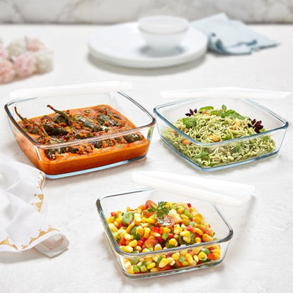 Boro Glass Dish Set w/Plastic Lids 3pc