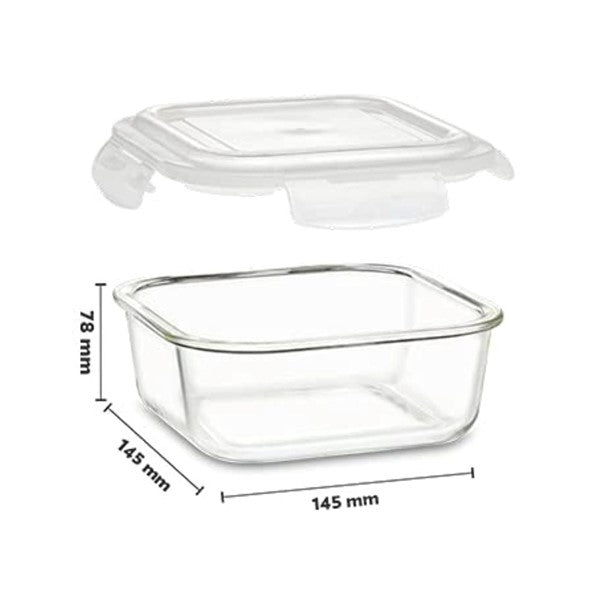 Boro Squ Glass  Bowl w/Klip Lid 520ml