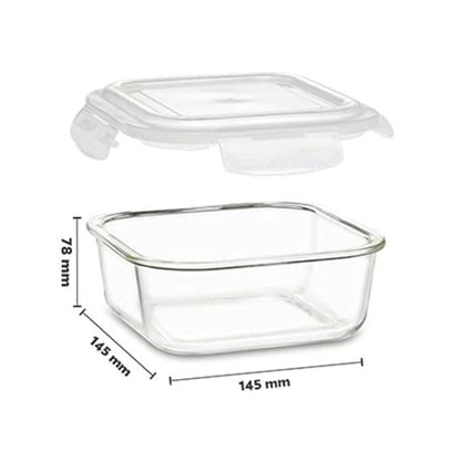 Boro Squ Glass  Bowl w/Klip Lid 520ml