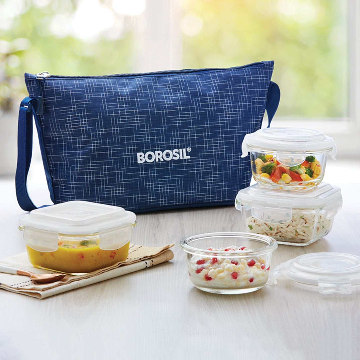 Boro Ins Lunch Bag w/Glass Bowls