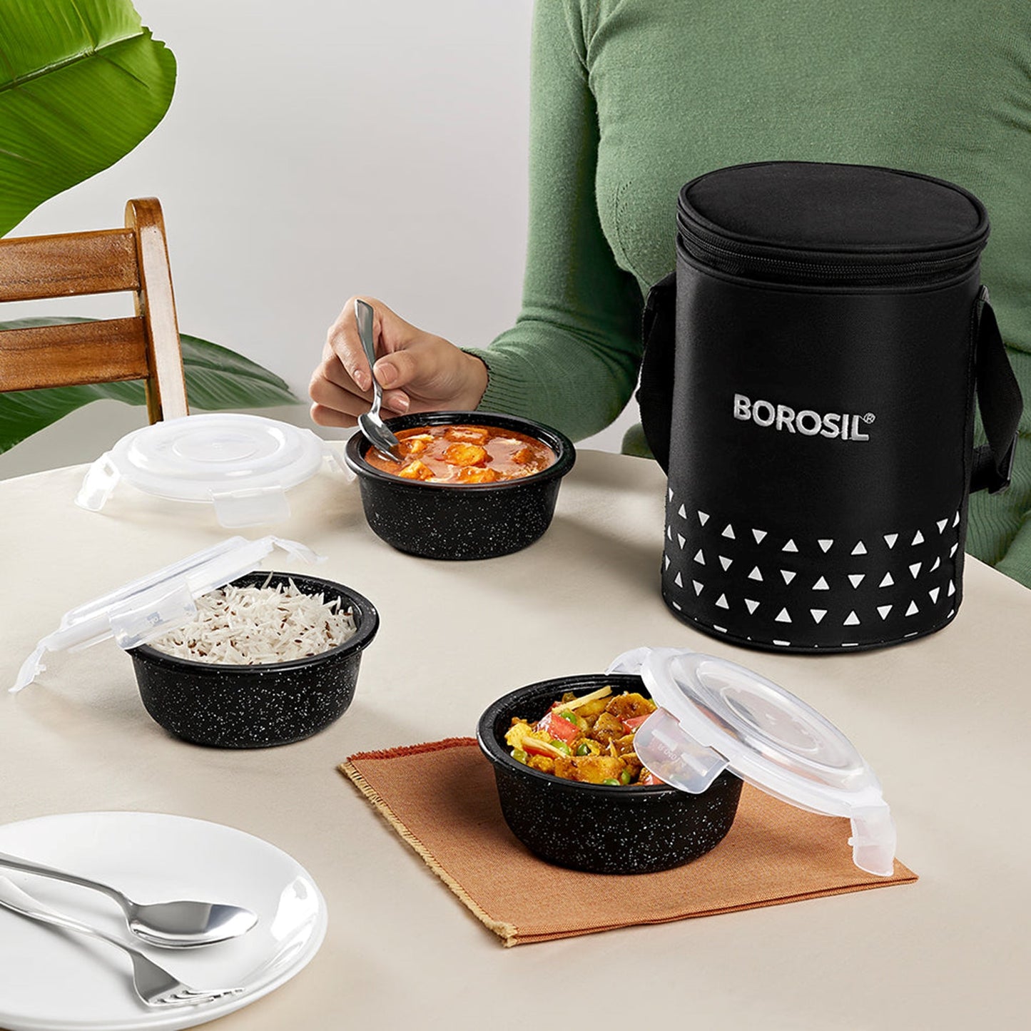 Boro Tiffin Lunch Bag Set w/Bowls Blk