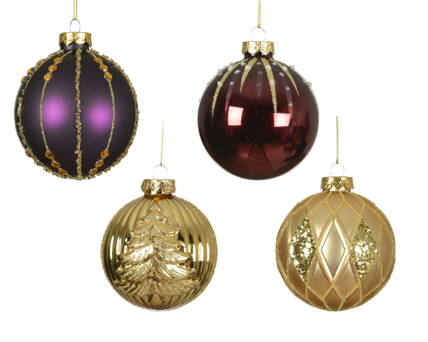 Emb Glass Baubles 4Asst
