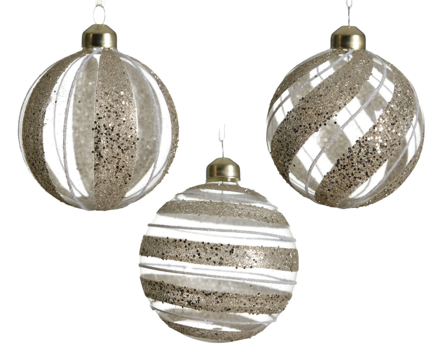 Glass Bauble wGlitter 3Asst 8Cm
