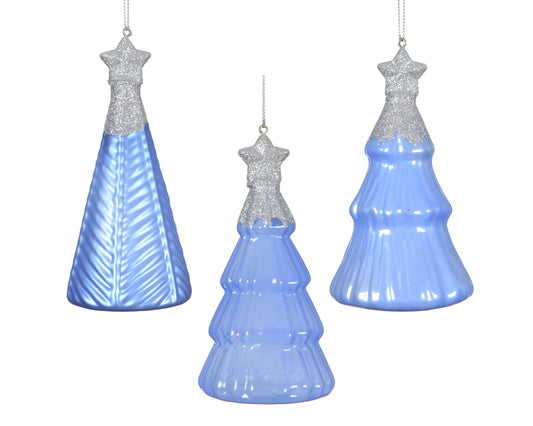 Cmas Tree Hanger Glass 3Asst Sky Blue