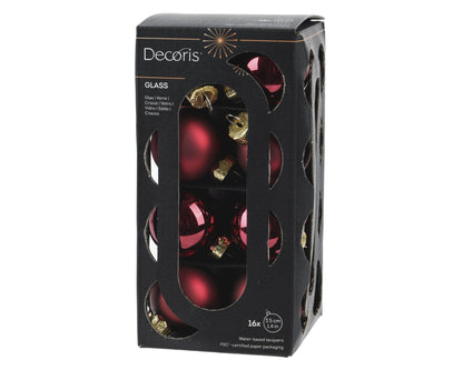 Mini Baubles Glass 16pcs Red