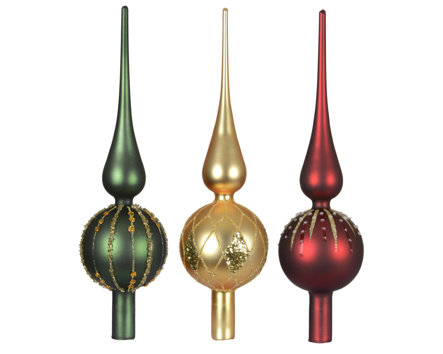 Glass Tree Topper Sequins 3Asst