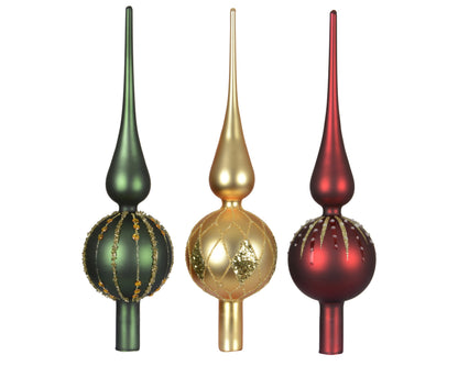 Glass Tree Topper Sequins 3Asst