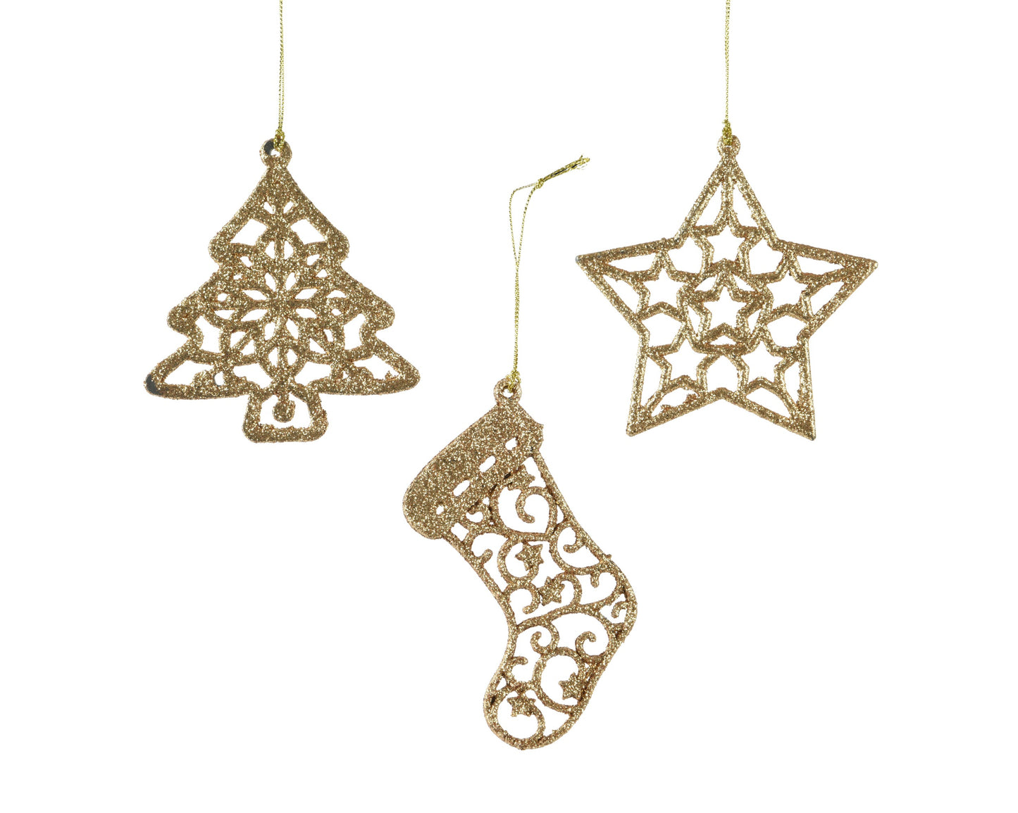 Glitter Hanging Ornament 3Asst Gold