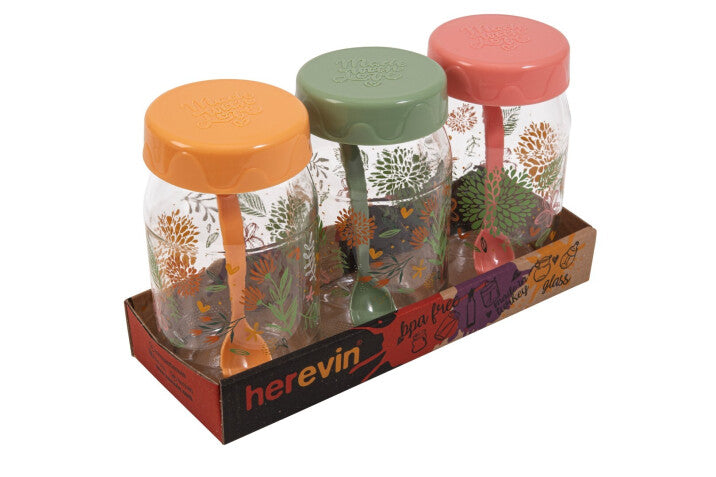 Decorated Glass Jar wSpoon