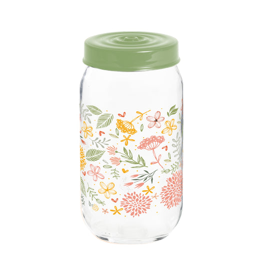 Decorated Glass Jar 1L Asst