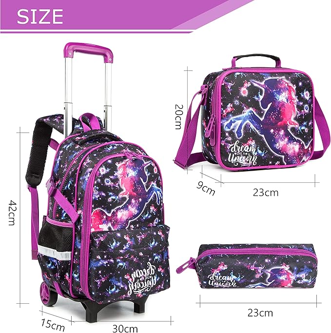 JS Detach Unicorn Trolley Bckpack 3pc