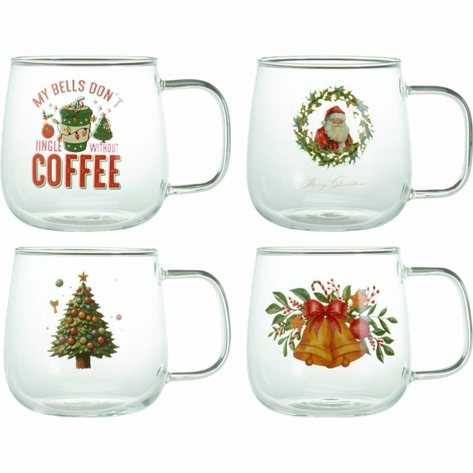 Coffee Tea Glass Decorated 4Ass