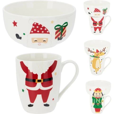 Merry Christmas Ceramic Mug and Bowl Set 3Asst