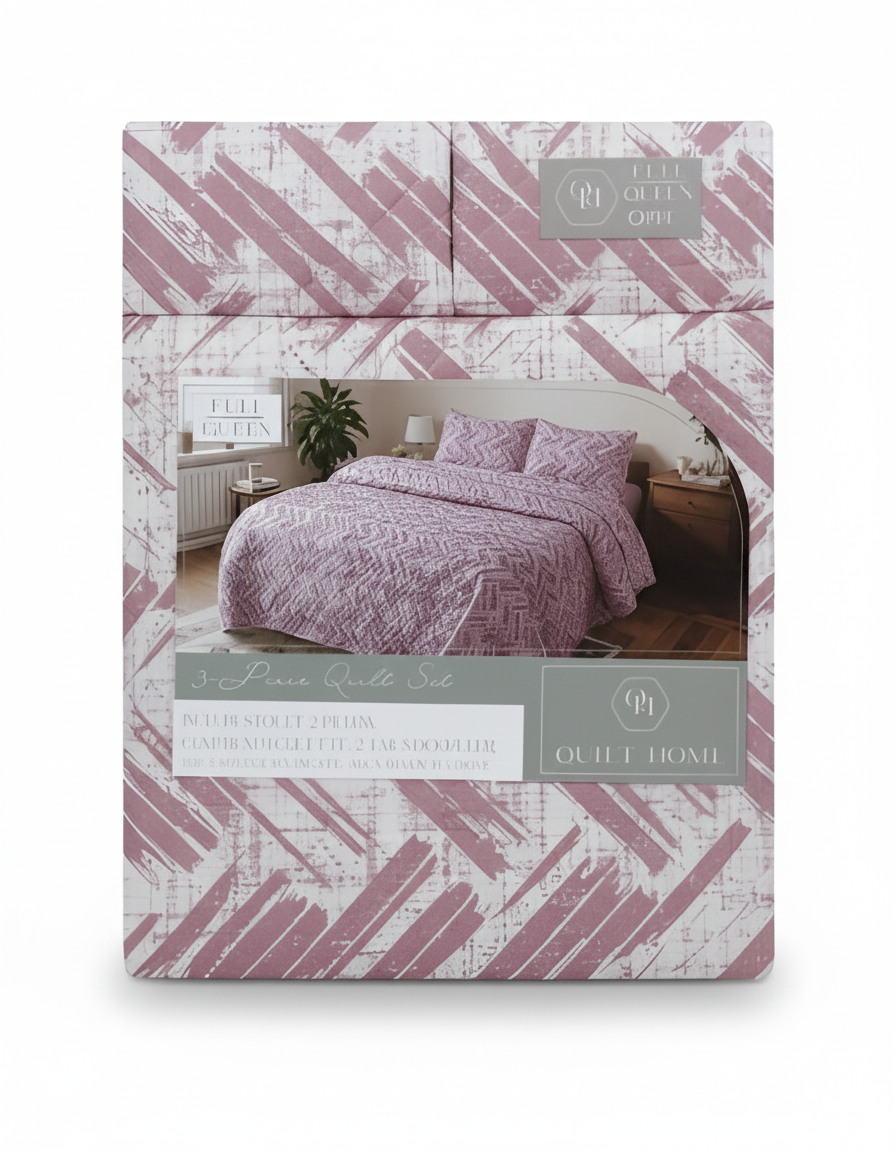 Quilt Set 3pc Full/Qn Printed 6Asst