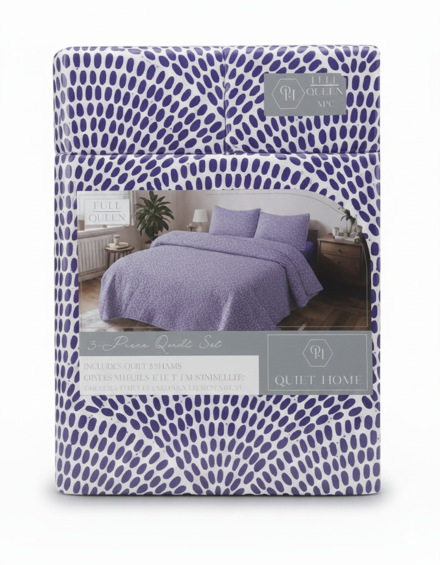 Quilt Set 3pc Full/Qn Printed 6Asst
