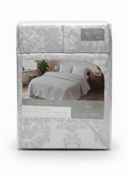 Quilt Set 3pc Full/Qn Printed 6Asst