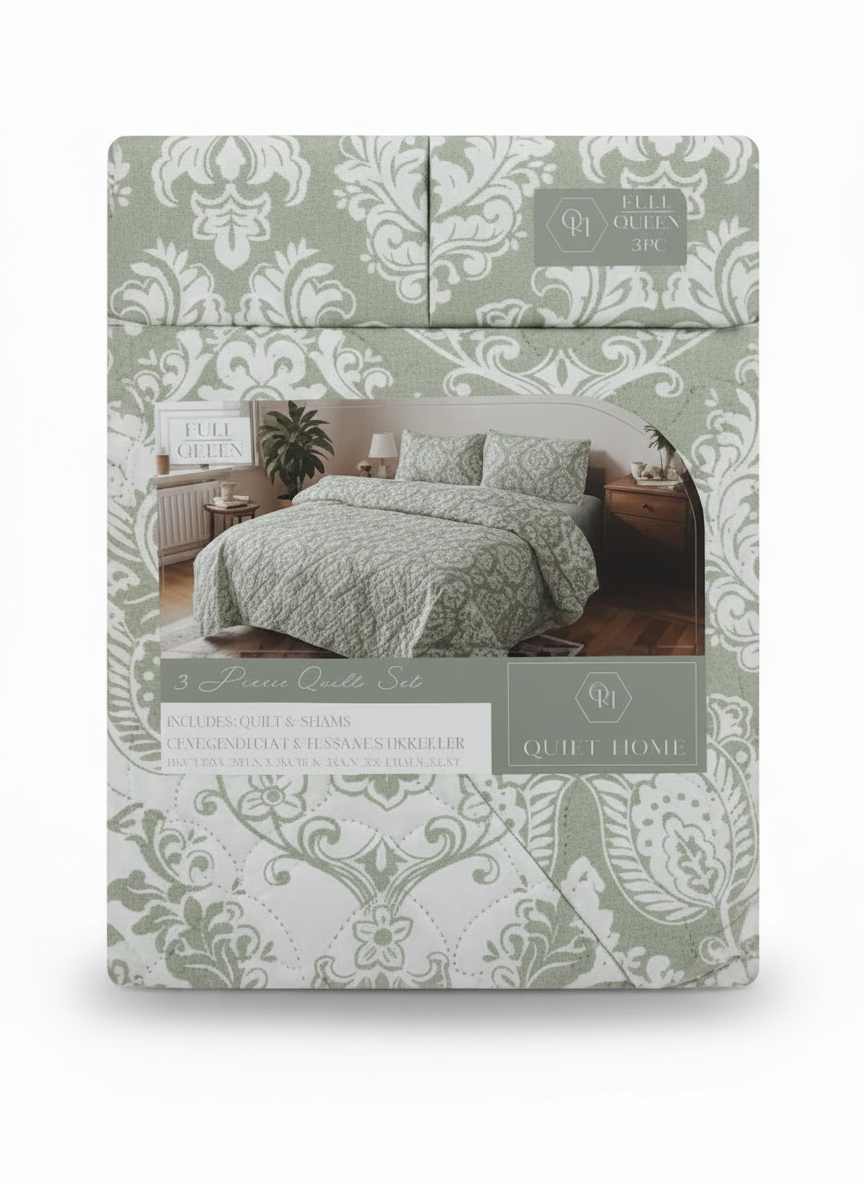 Quilt Set 3pc Full/Qn Printed 6Asst