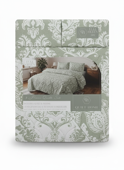 Quilt Set 3pc Full/Qn Printed 6Asst