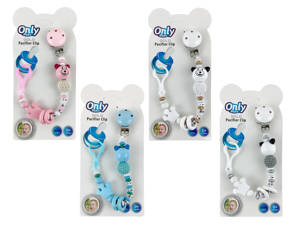 Baby Pacifier Clip Animal Design 4 Asst
