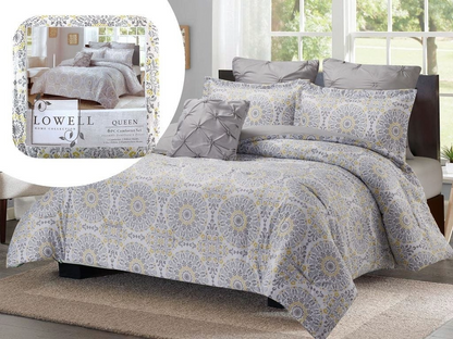 Aisha Comforter Set 6pc Qn Gry/Wht