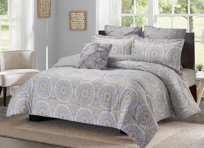 Aisha Comforter Set 6pc Qn Gry/Wht