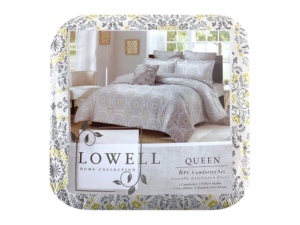 Aisha Comforter Set 6pc Qn Gry/Wht