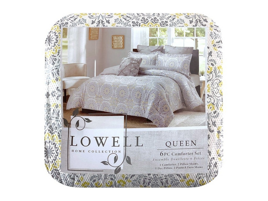 Aisha Comforter Set 6pc Qn Gry/Wht