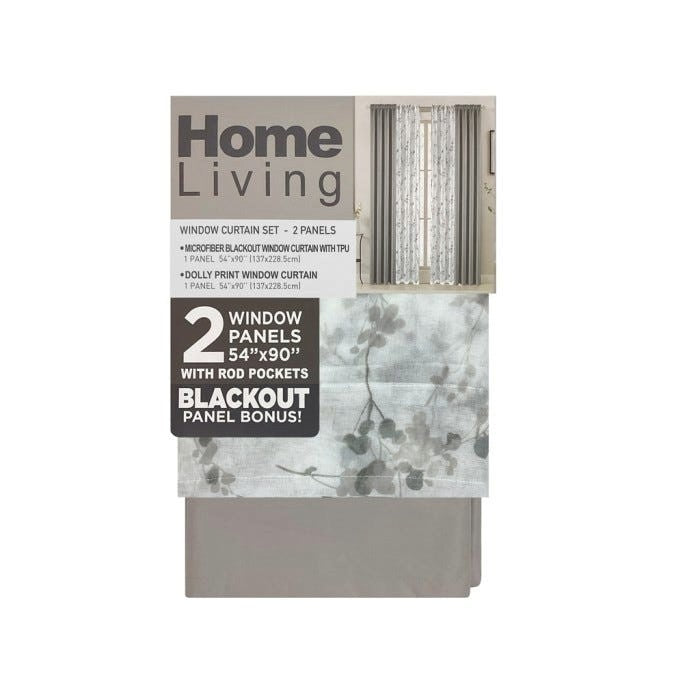 Microfiber Curtain 2 Panels Solid/Sheer Grey