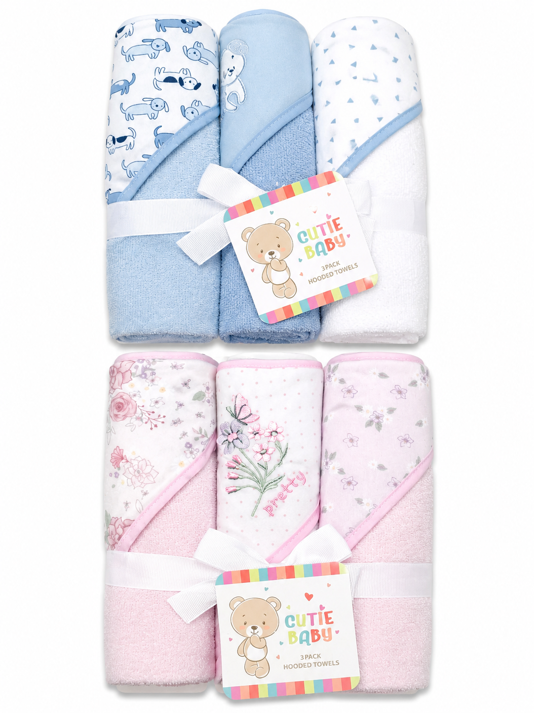 Hooded Baby Towels 3pk 2 Assorted