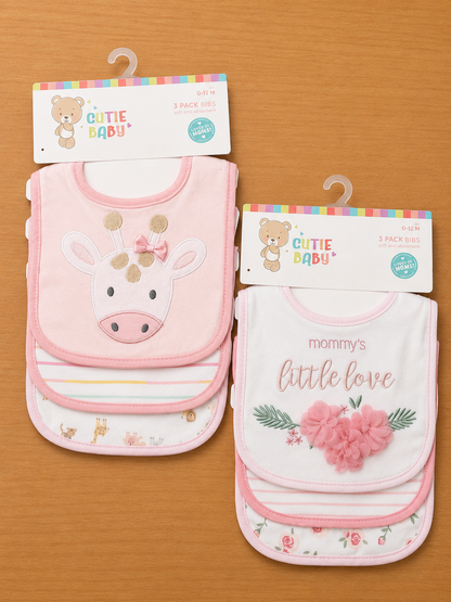 Baby Bibs 3Pk 2asst 0-12m