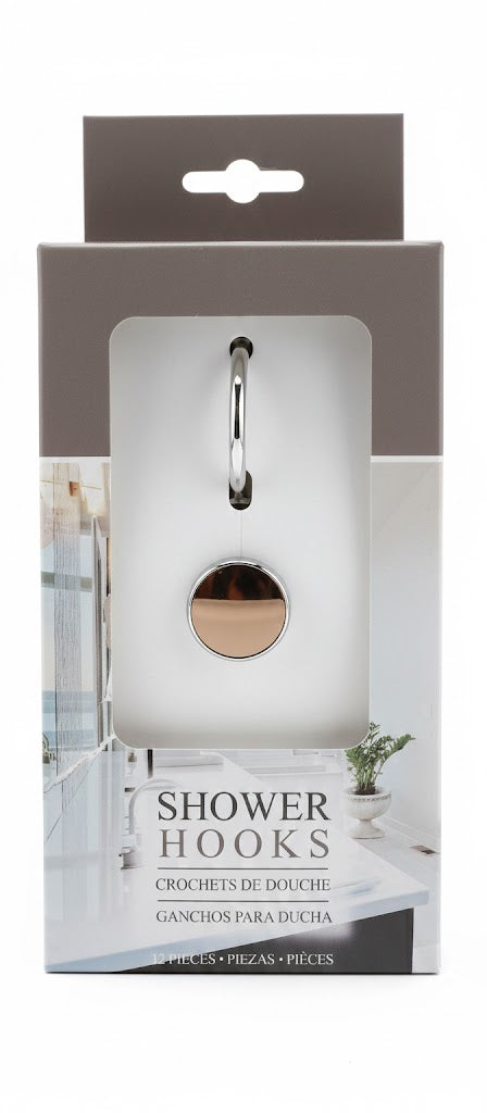 Shower Hooks Pol/Chrome Rnd Backplate 12ct