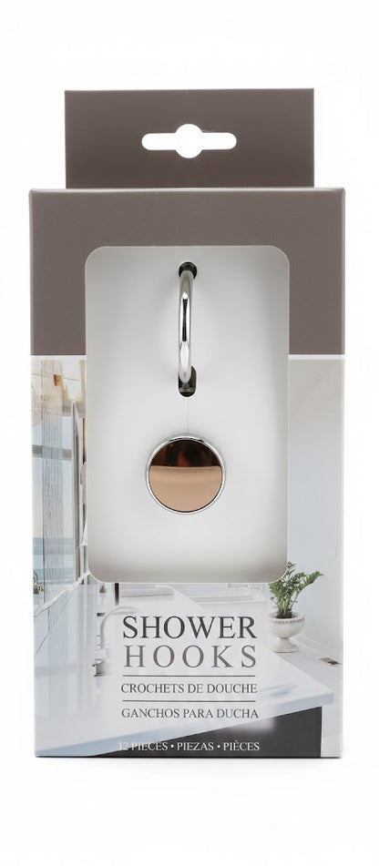 Shower Hooks Pol/Chrome Rnd Backplate 12ct