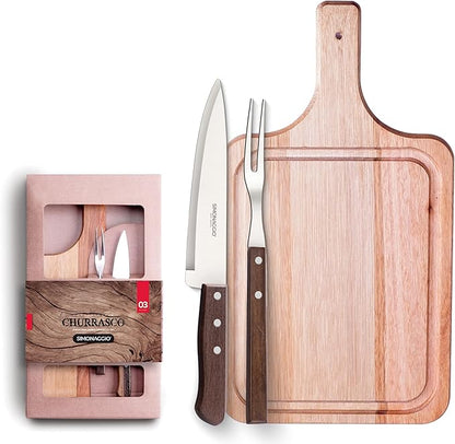 Wooden Cutting Board Barbecue Set 3pc