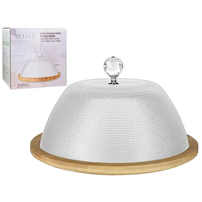 Glass Cake Dome with Bamboo Base Set