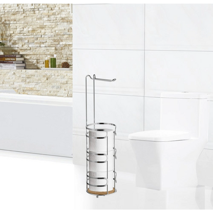 Toilet Paper Holder Chrome wBamboo Rnd Base