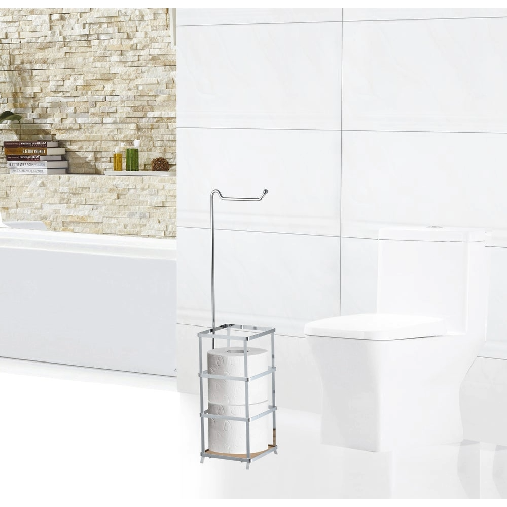 Toilet Paper Holder Chrome w Bamboo Base Sq