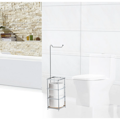 Toilet Paper Holder Chrome w Bamboo Base Sq
