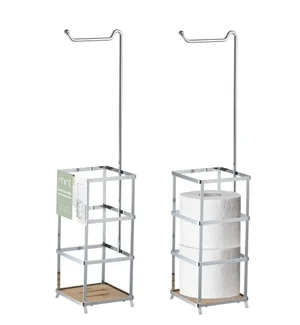 Toilet Paper Holder Chrome w Bamboo Base Sq