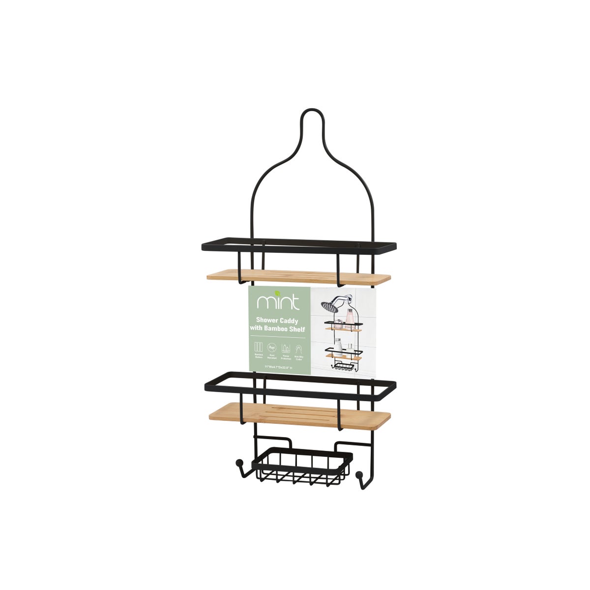 Shower Caddy wBamboo Base Blk