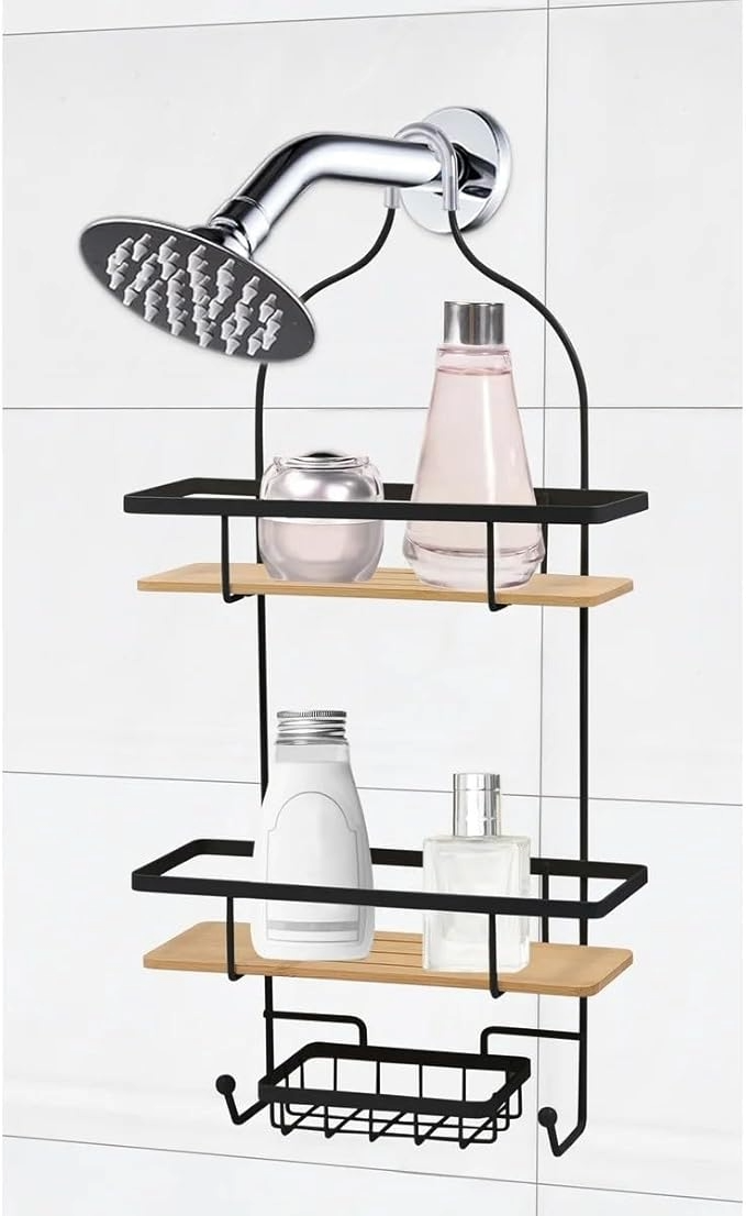 Shower Caddy wBamboo Base Blk