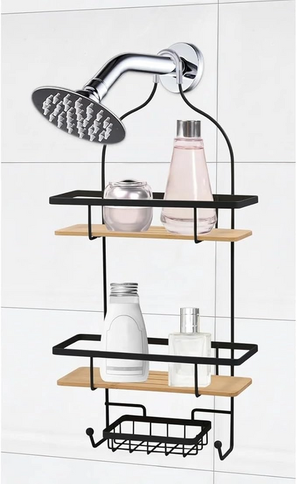 Shower Caddy wBamboo Base Blk