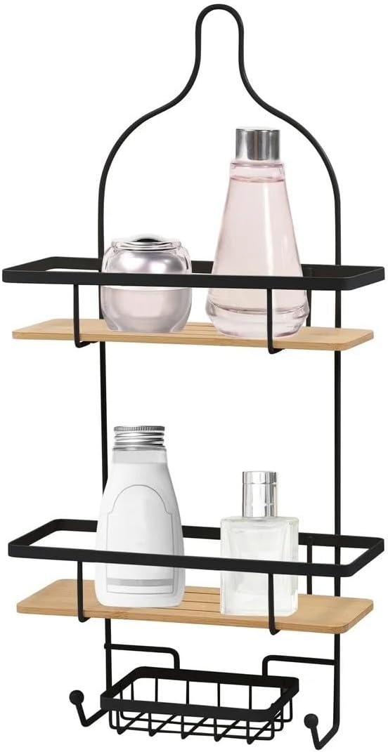Shower Caddy wBamboo Base Blk