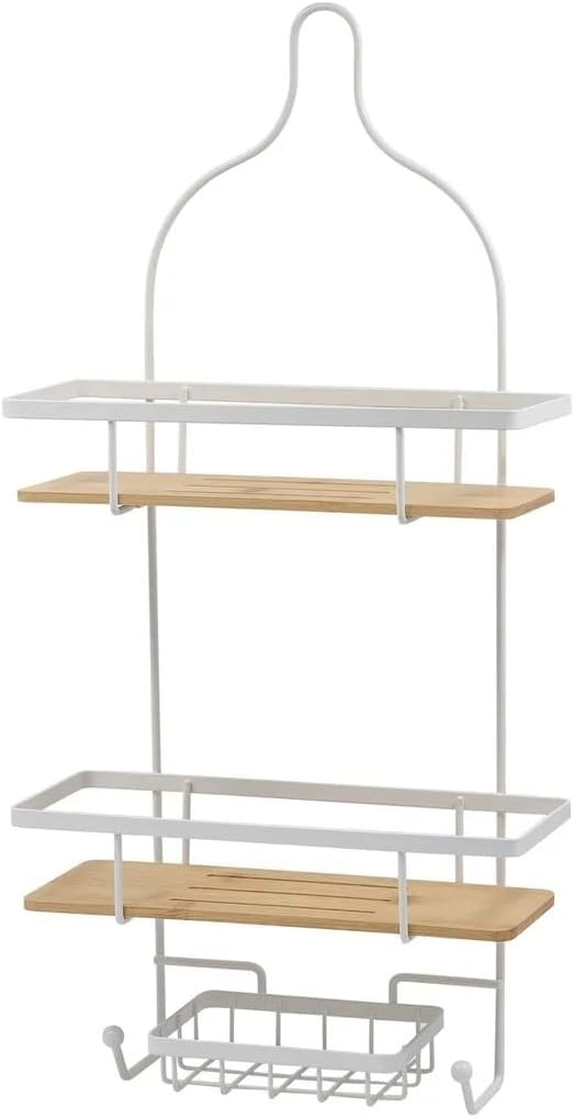 Shower Caddy wBamboo Base Wht