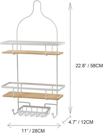 Shower Caddy wBamboo Base Wht