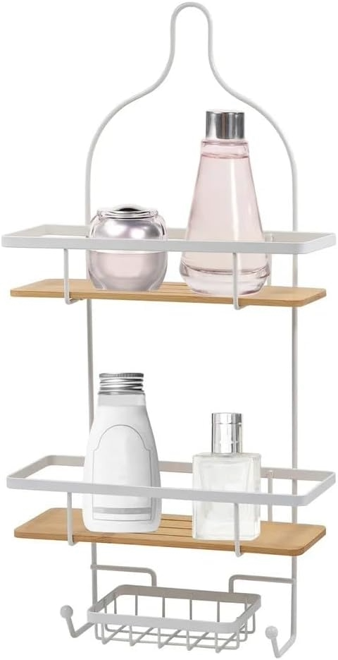 Shower Caddy wBamboo Base Wht